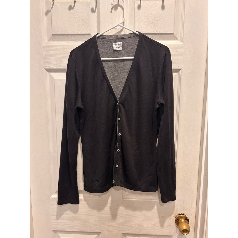 Adidas Womens Black V-Neck Button Front Cardigan Sweater Logo Size Large Sporty